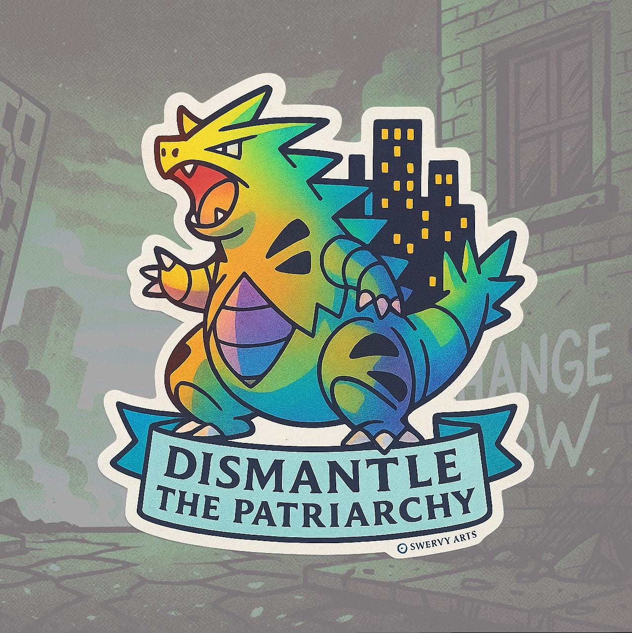 Tyranitar -Vinyl Pokemon Sticker - Dismantle the Patriarchy