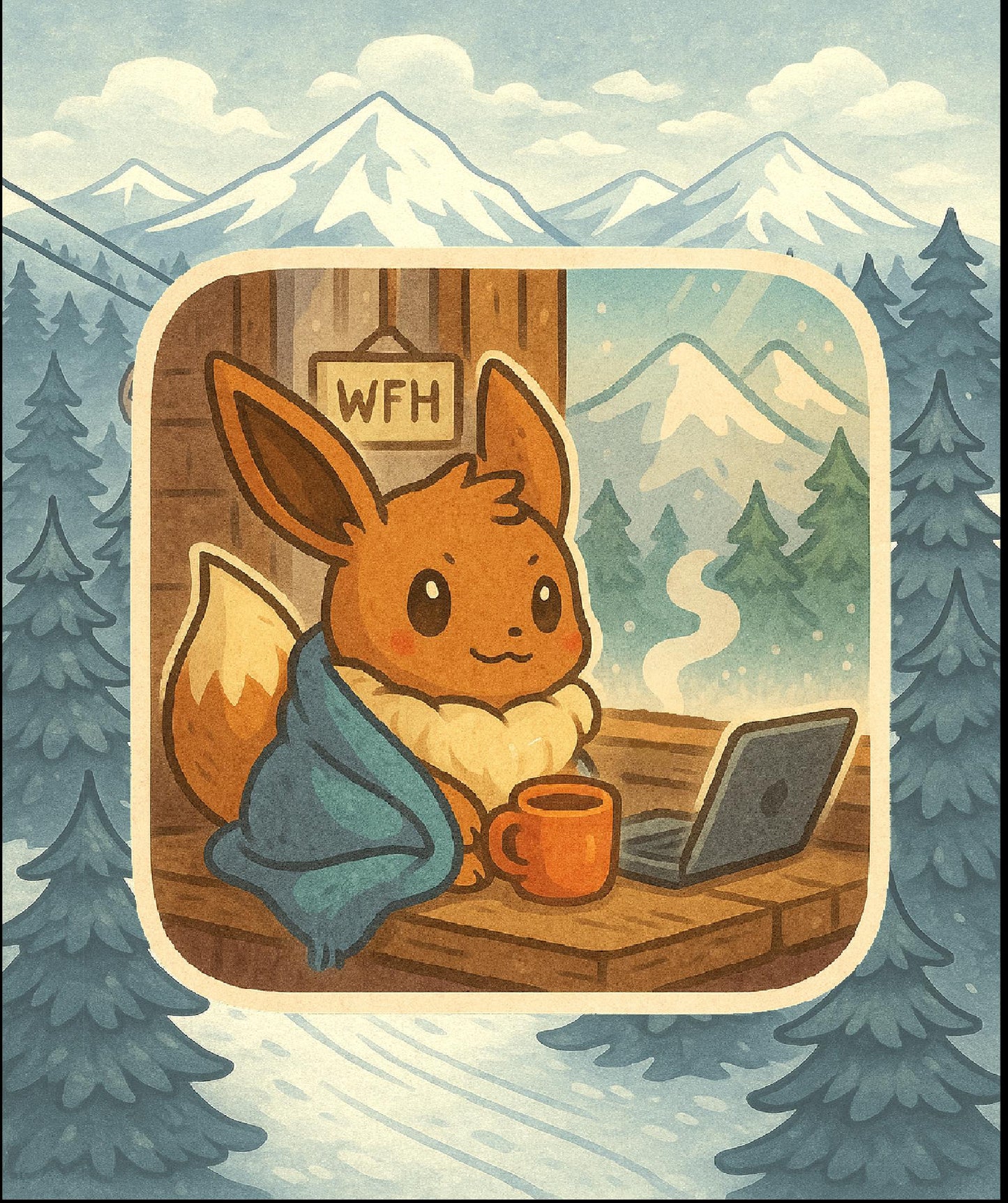 Eevee Vinyl Sticker - Work from home - coporate balance