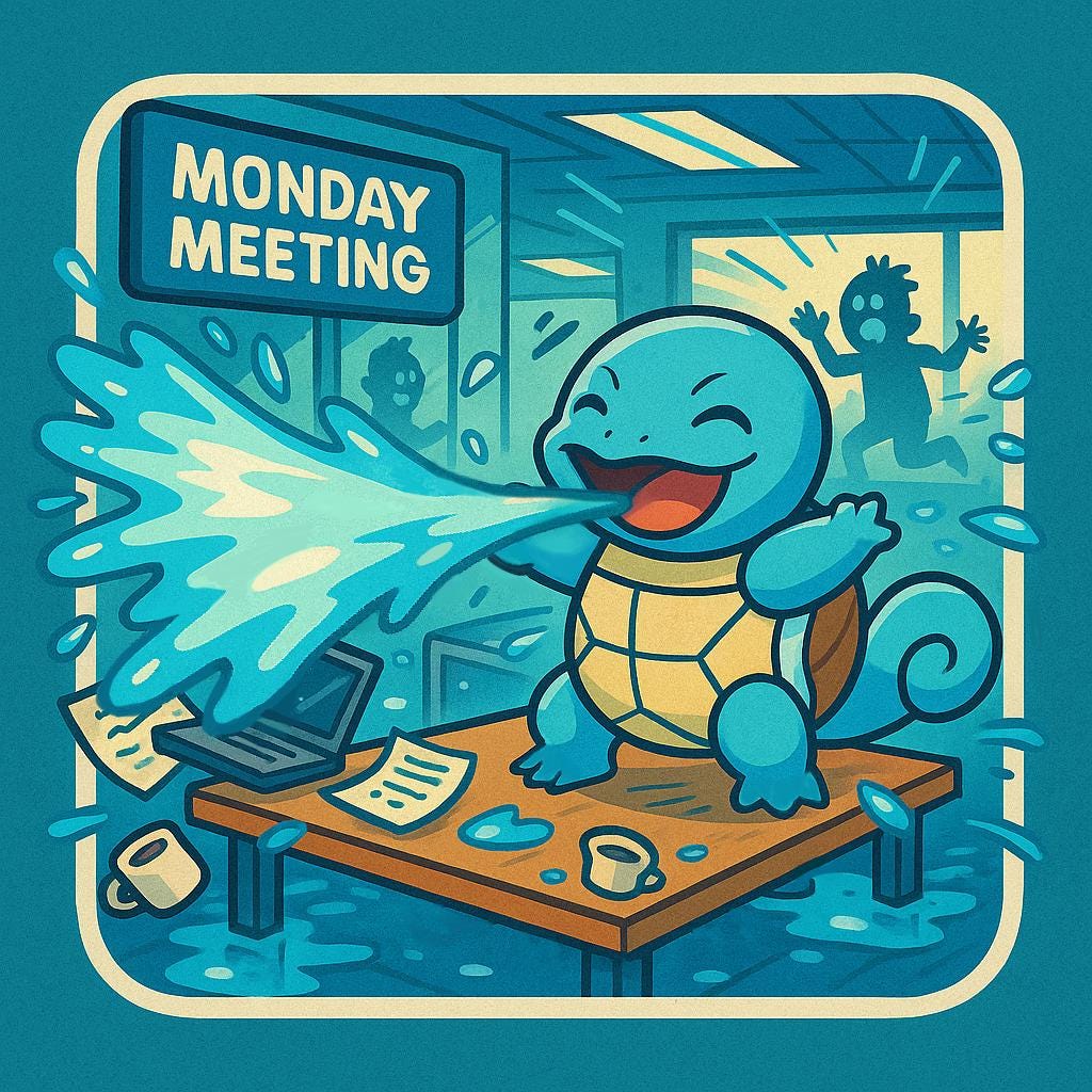 Water Turtle Vinyl Sticker – Corporate Chaos – Monday Meeting – Funny Pokemon Office Humor, Squirtle, Blastoise, Water Type Chaotic Gremlin