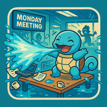 Water Turtle Vinyl Sticker – Corporate Chaos – Monday Meeting – Funny Pokemon Office Humor, Squirtle, Blastoise, Water Type Chaotic Gremlin