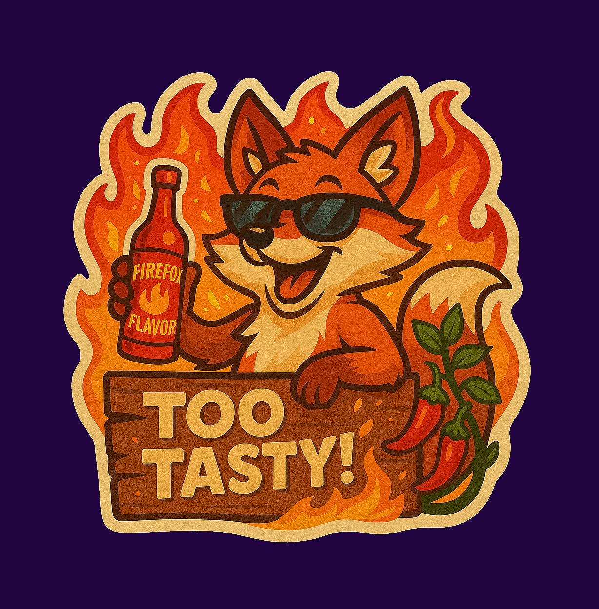 Too Tasty Fox Hot Sauce Sticker – Funny Spicy Food Lover Gift – Cool Fox Vinyl Decal – Chili Pepper Humor Sticker – Firefox Flavor