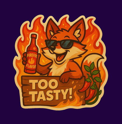 Too Tasty Fox Hot Sauce Sticker – Funny Spicy Food Lover Gift – Cool Fox Vinyl Decal – Chili Pepper Humor Sticker – Firefox Flavor
