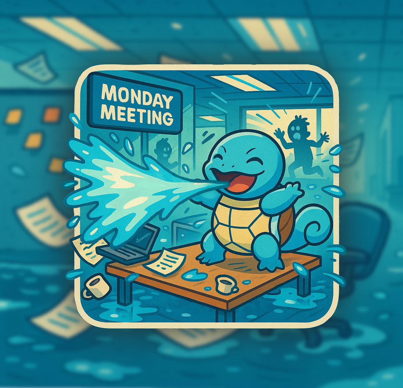 Water Turtle Vinyl Sticker – Corporate Chaos – Monday Meeting – Funny Pokemon Office Humor, Squirtle, Blastoise, Water Type Chaotic Gremlin