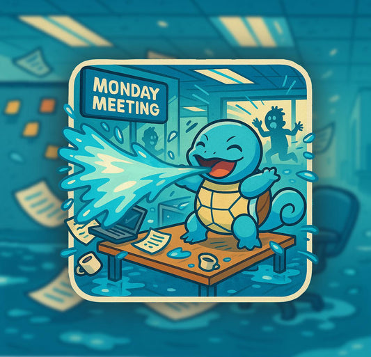 Water Turtle Vinyl Sticker – Corporate Chaos – Monday Meeting – Funny Pokemon Office Humor, Squirtle, Blastoise, Water Type Chaotic Gremlin
