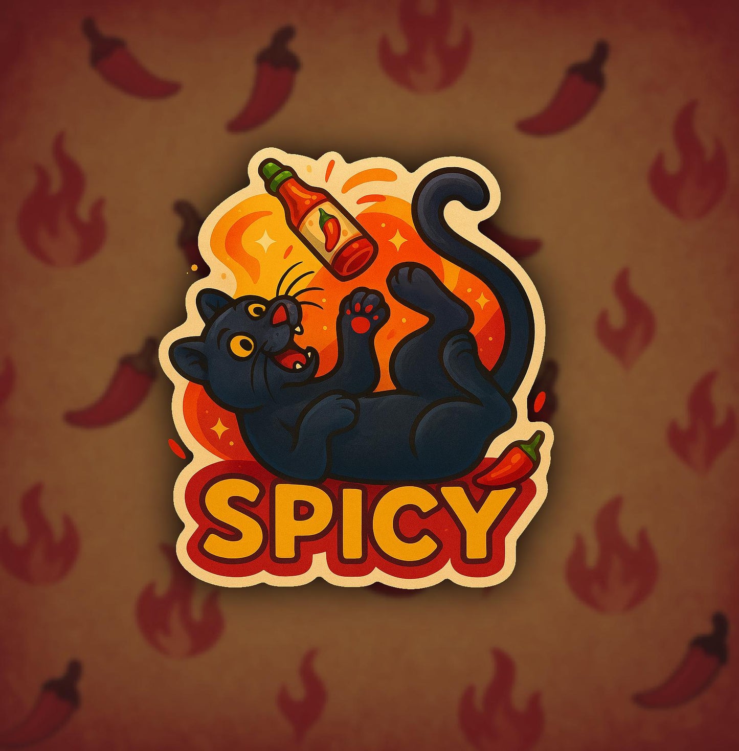 Spicy Panther Hot Sauce Sticker – Funny Black Cat Vinyl Decal – Spicy Food Humor Gift – Fire Cat Sticker