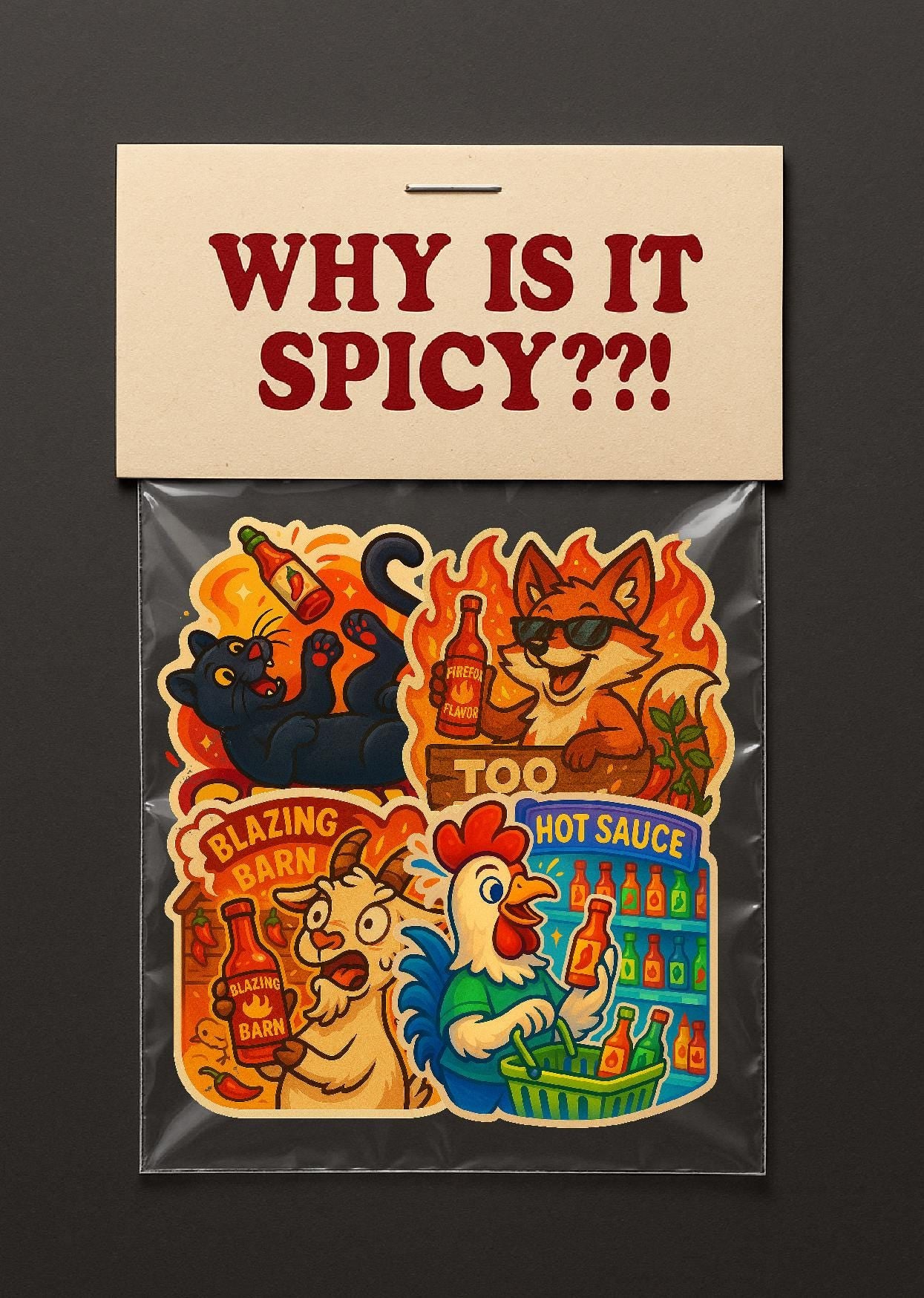 Spicy Vinyl Sticker Pack – Goofy Barnyard Animals, Small Artist Made, Funny Hot Sauce Sticker Designs, Spicy Food Lovers, Gift for him