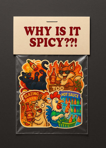 Spicy Vinyl Sticker Pack – Goofy Barnyard Animals, Small Artist Made, Funny Hot Sauce Sticker Designs, Spicy Food Lovers, Gift for him