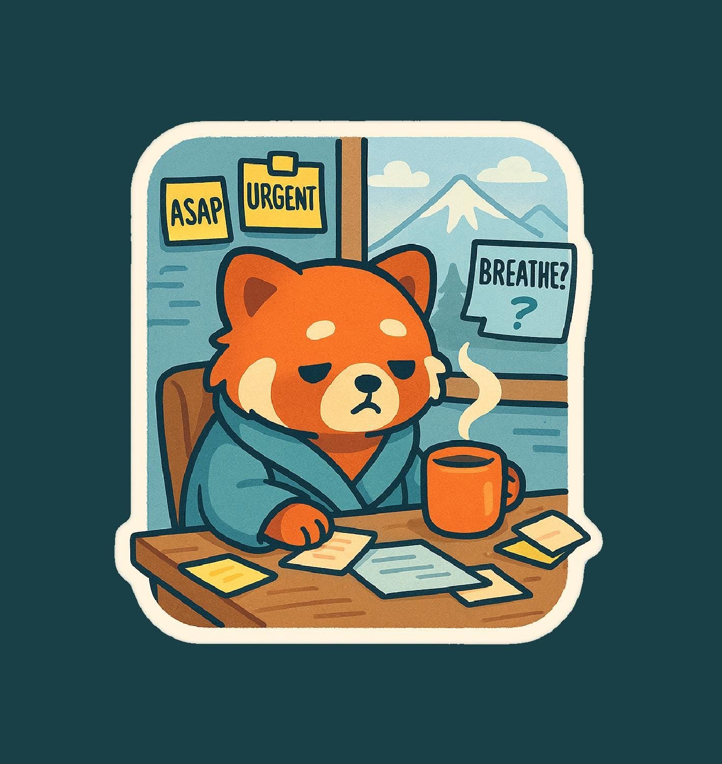 Red Panda Vinyl Sticker – Overwhelmed Office Worker Humor, Unique Burnout Meme Sticker, Coworker Gift, funny and cute animals, WFH Gift
