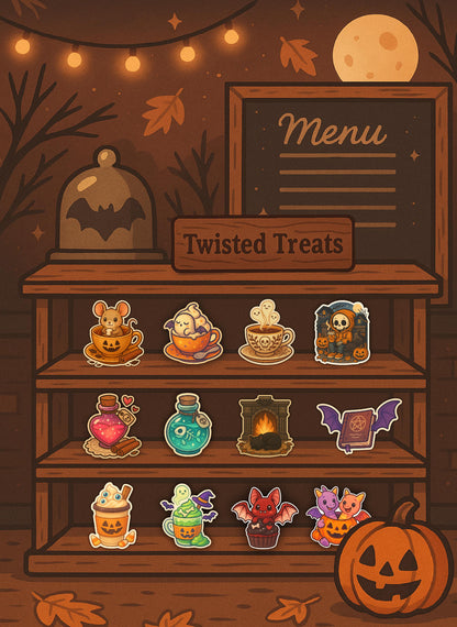 Fishbone Potion Bottle Sticker – Spooky Kawaii Poison Vial with Skull Tag – Twisted Treats Halloween Collection – Gothic Vinyl Sticker