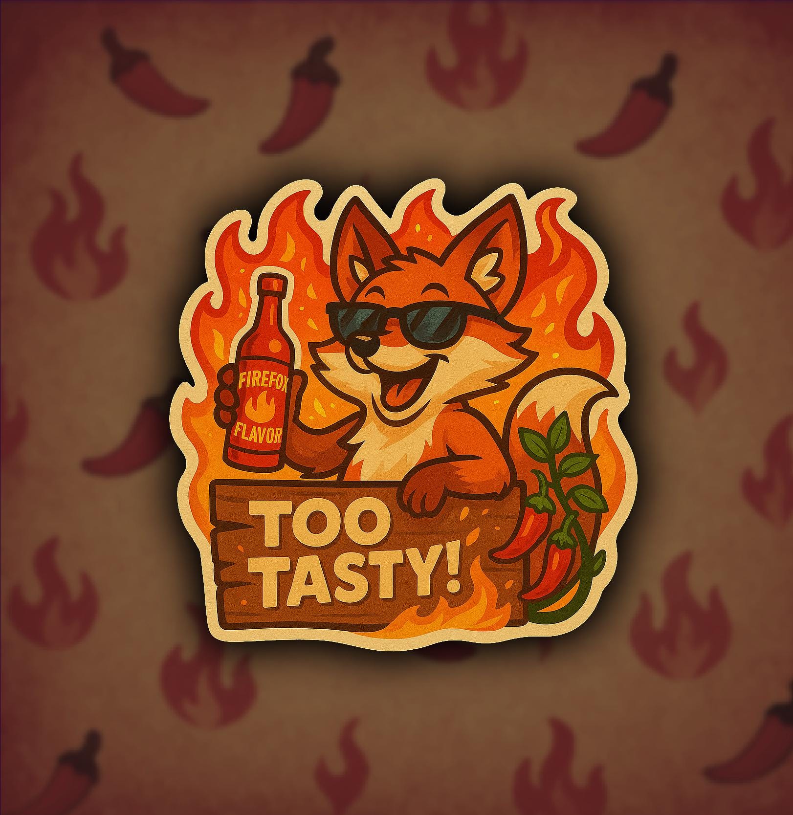 Too Tasty Fox Hot Sauce Sticker – Funny Spicy Food Lover Gift – Cool Fox Vinyl Decal – Chili Pepper Humor Sticker – Firefox Flavor