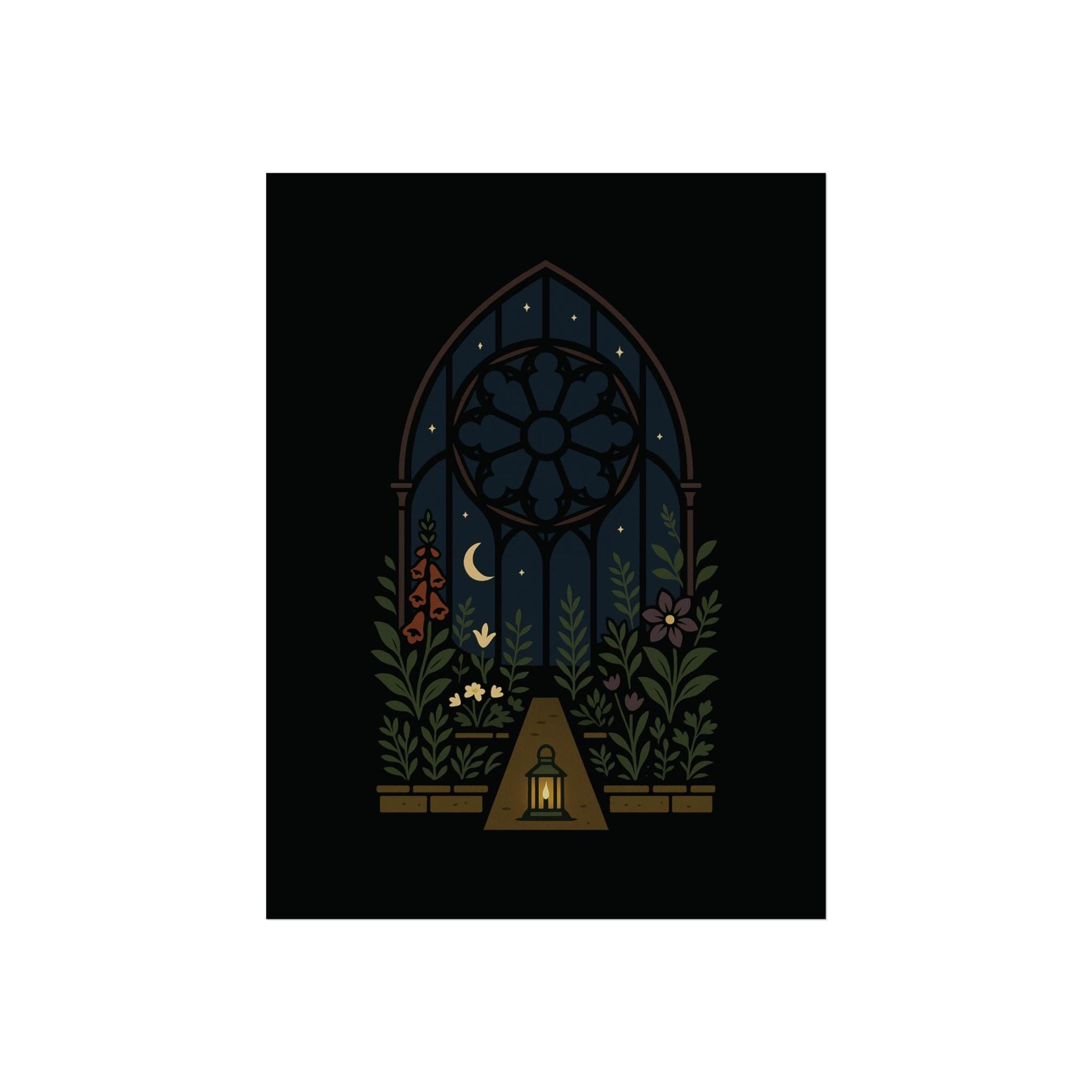Terrarium Alter Art Print – Rose Window Stained-Glass Poster, Dark Botanical Decor