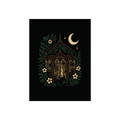 Midnight Conservatory Art Print – Crescent Moon and Vines, Pastel Goth Wall Decor