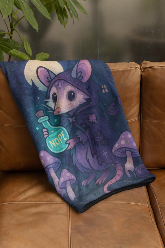 Cottagecore Possum Blanket – Pastel Goth Cozy Throw, Soft Minky Witchcore Blanket, Emotional Support Gift