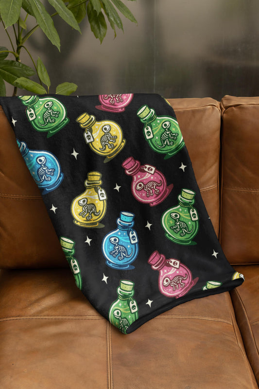 Colorful Dino Potion Blanket - Soft Minky - Perfect for Mystical bed time, pastel goth, Gift for dinosaur fans, unique cute Halloween gift