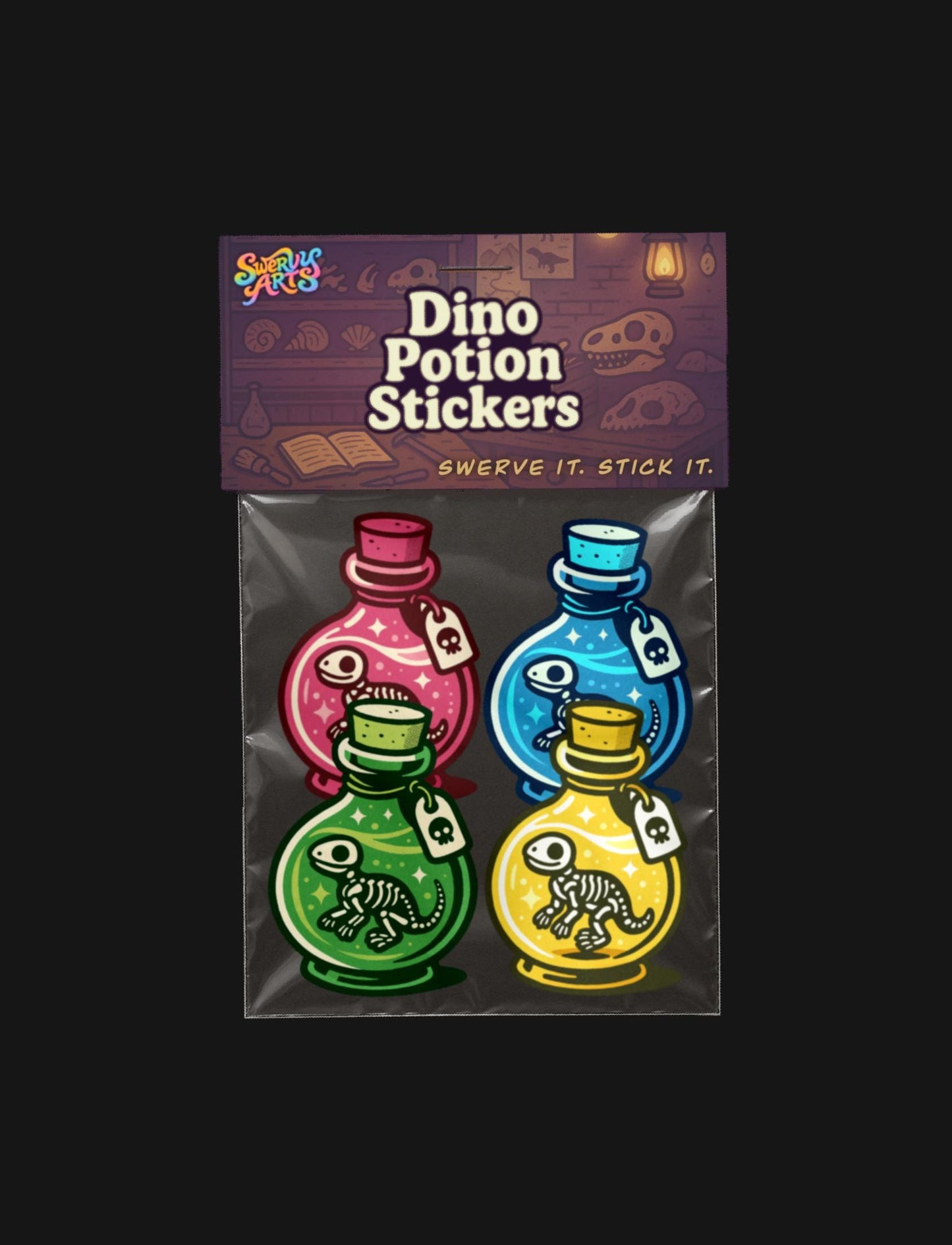 Dinosaur Potion Sticker Pack | Cute Dino Fossil Stickers | Kawaii Waterproof Vinyl Stickers | Weird Cute Aesthetic | Laptop Water Bottle