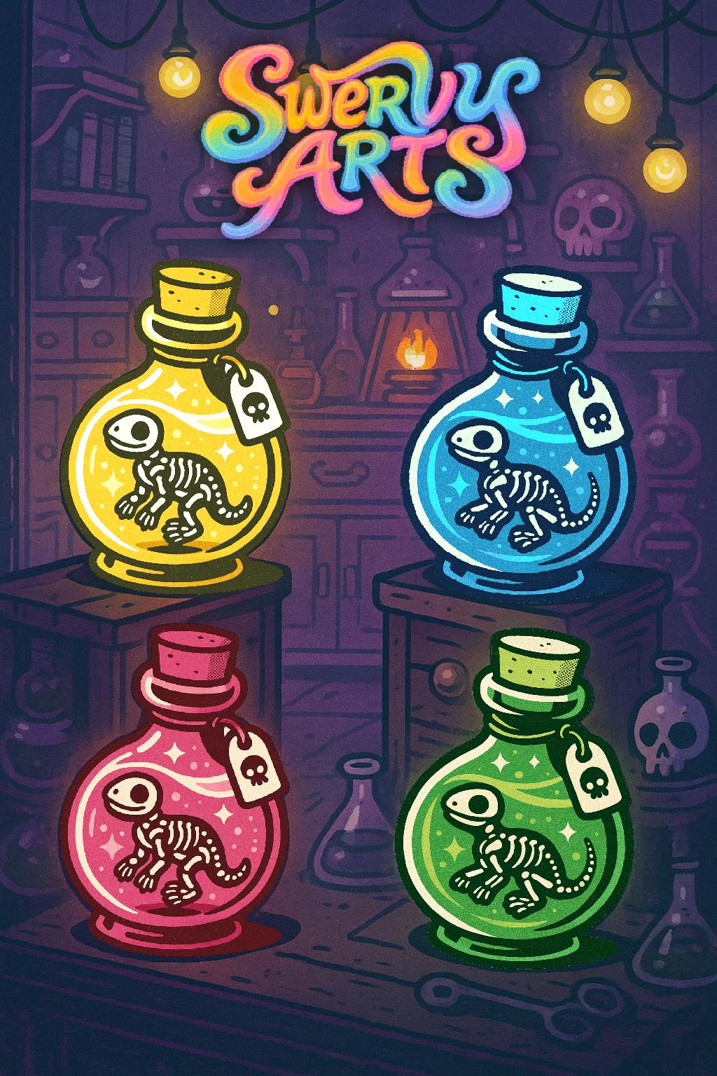Dinosaur Potion Sticker Pack | Cute Dino Fossil Stickers | Kawaii Waterproof Vinyl Stickers | Weird Cute Aesthetic | Laptop Water Bottle