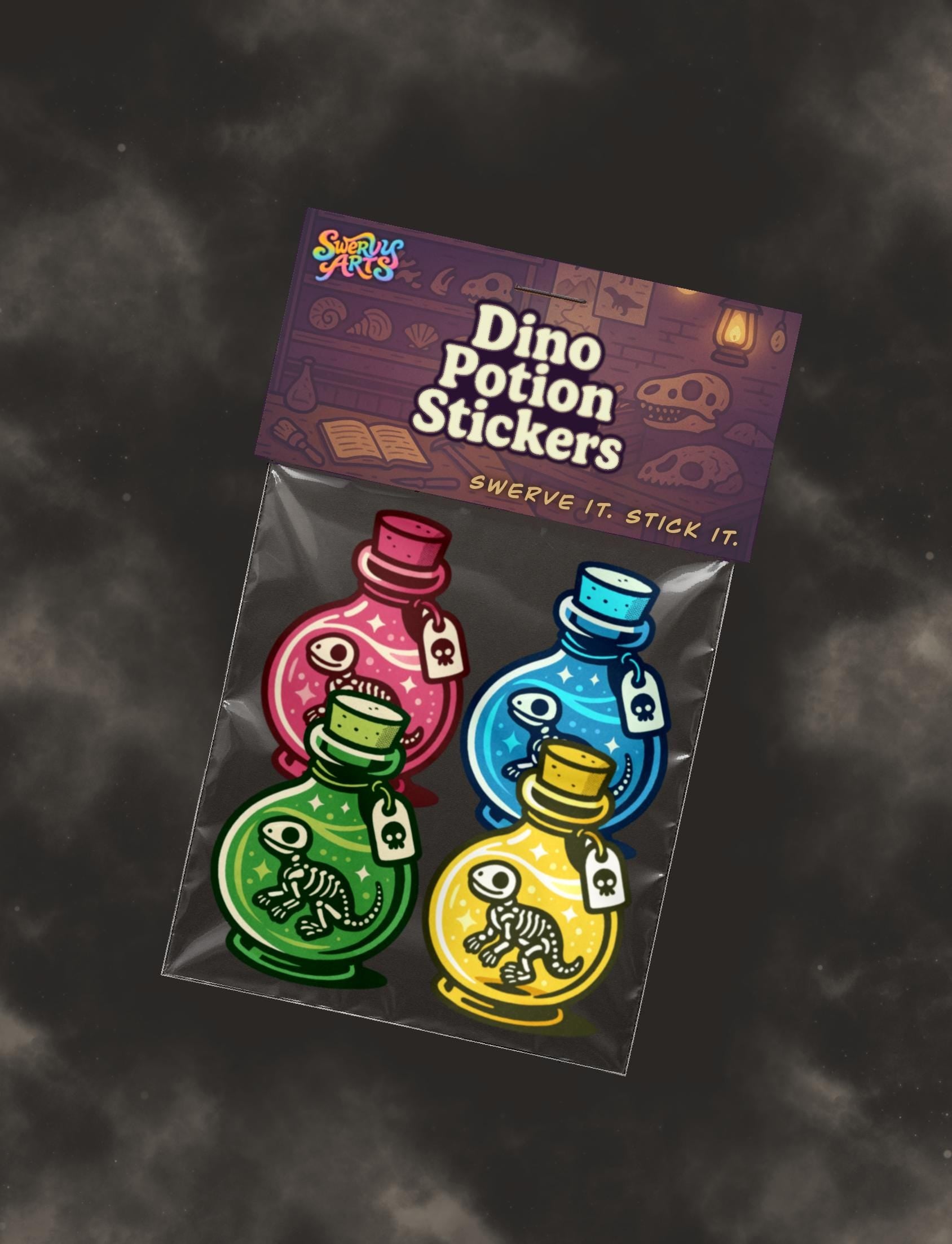 Dinosaur Potion Sticker Pack | Cute Dino Fossil Stickers | Kawaii Waterproof Vinyl Stickers | Weird Cute Aesthetic | Laptop Water Bottle