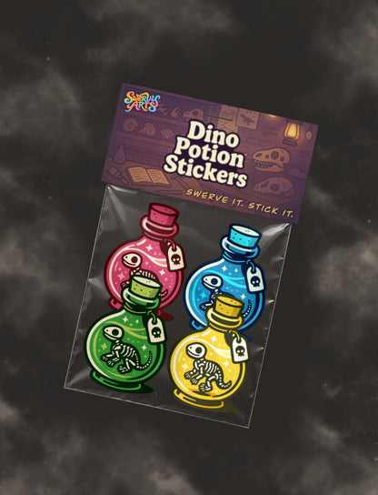 Dinosaur Potion Sticker Pack | Cute Dino Fossil Stickers | Kawaii Waterproof Vinyl Stickers | Weird Cute Aesthetic | Laptop Water Bottle