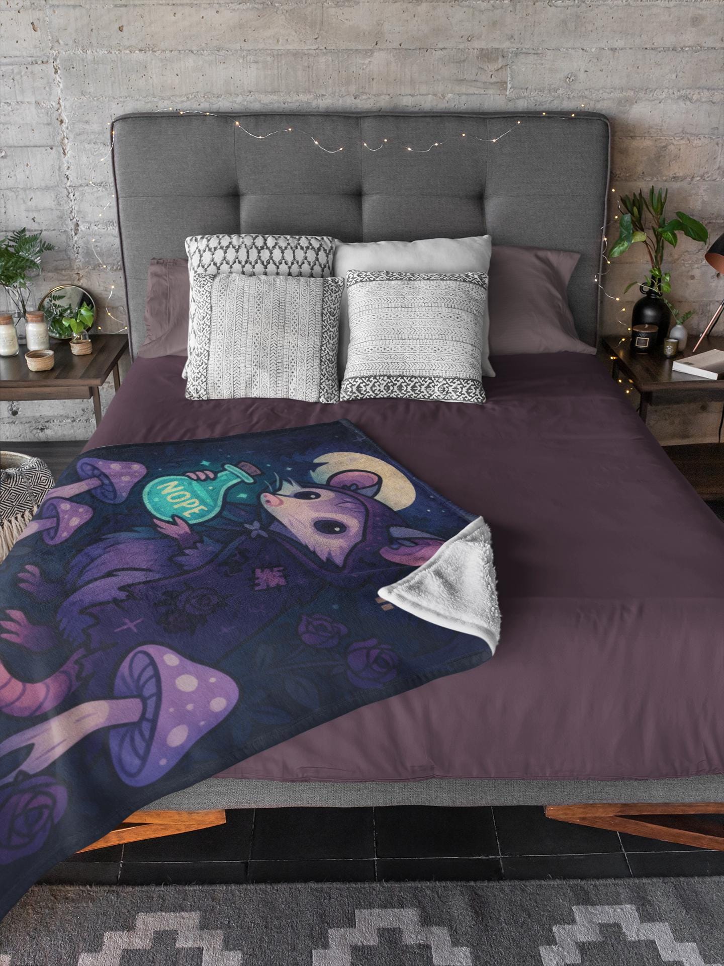 Dark Cottage Possum Blanket - Pastel Goth Cozy Gift - Soft Sherpa Throw Blanket