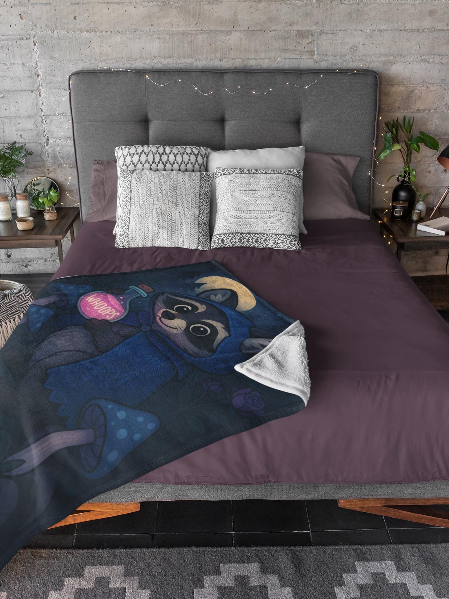 Dark Cottage Raccoon Blanket - Pastel Goth Cozy Gift - Soft Sherpa Throw Blanket - Emotional Support Gift - Unique Trash Panda Designs