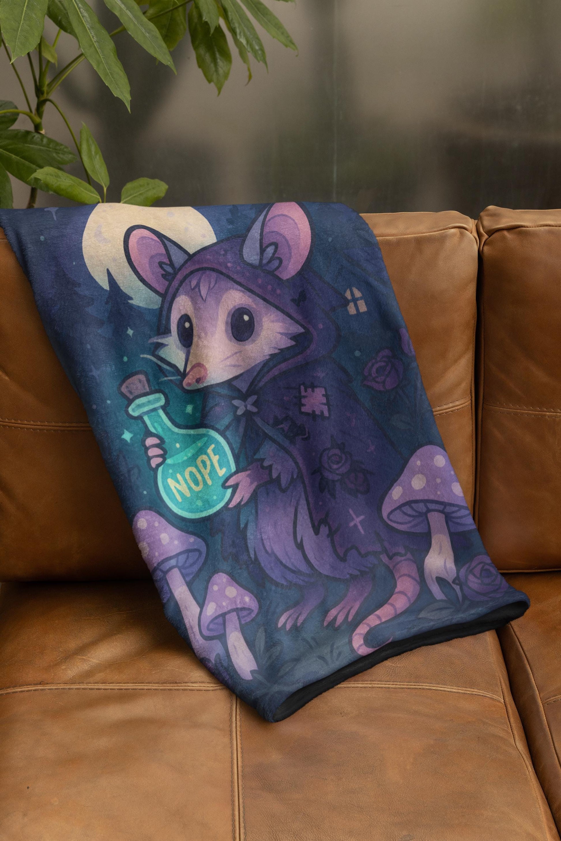 Dark Cottage Possum Blanket - Pastel Goth Cozy Gift - Soft Sherpa Throw Blanket