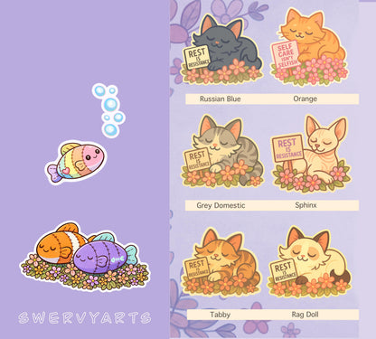 Rest Is Resistance: Floral Cat Sticker – Chose Your Cat, Radical Rest, Cozy Activist Vinyl, 12 different breeds to chose, gift for a friend