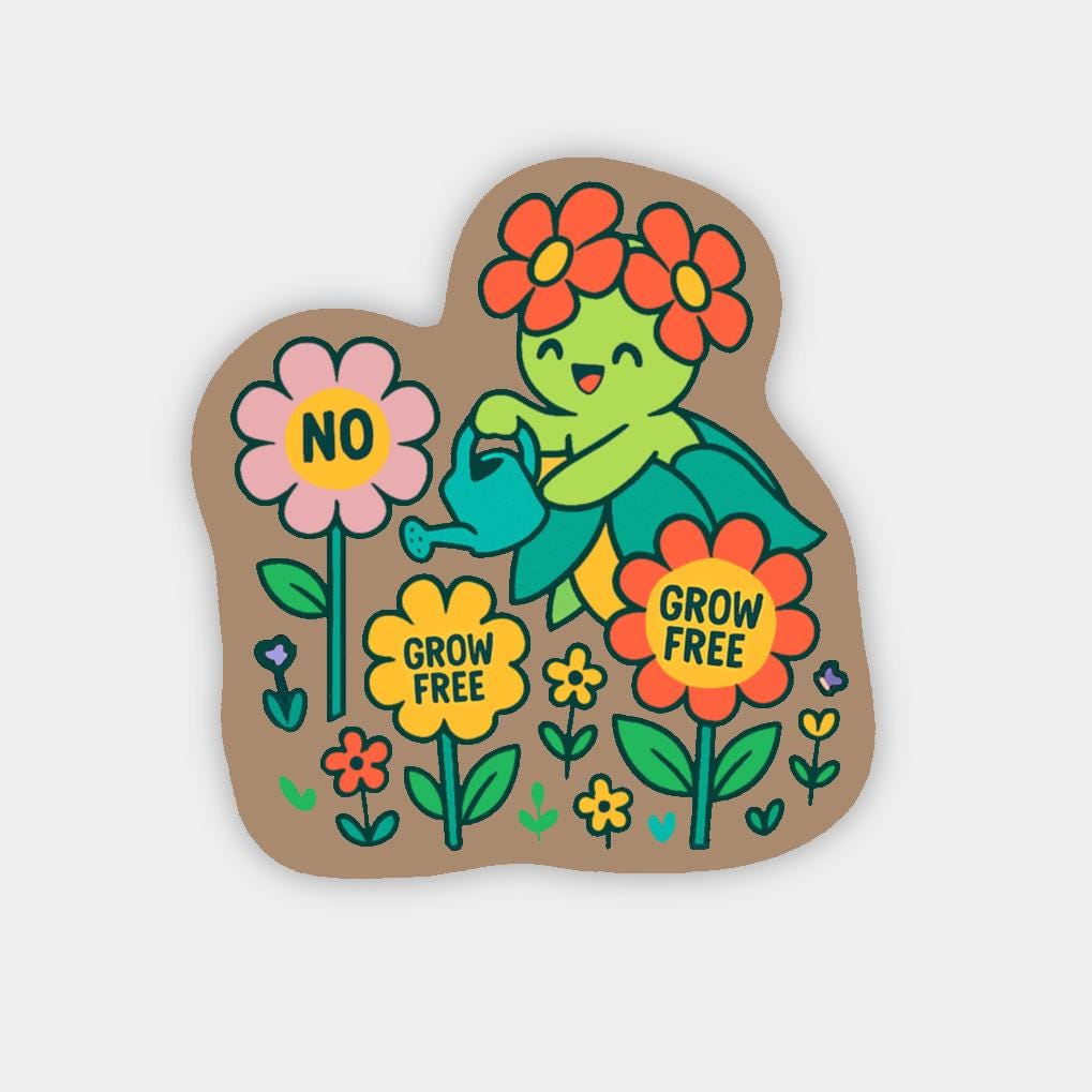 Bellossom ‘Grow Free’ Vinyl Sticker – Floral Rebellion Aesthetic. Botanical Activism Art. No means No. Stickers for Her, Wild Flower Child