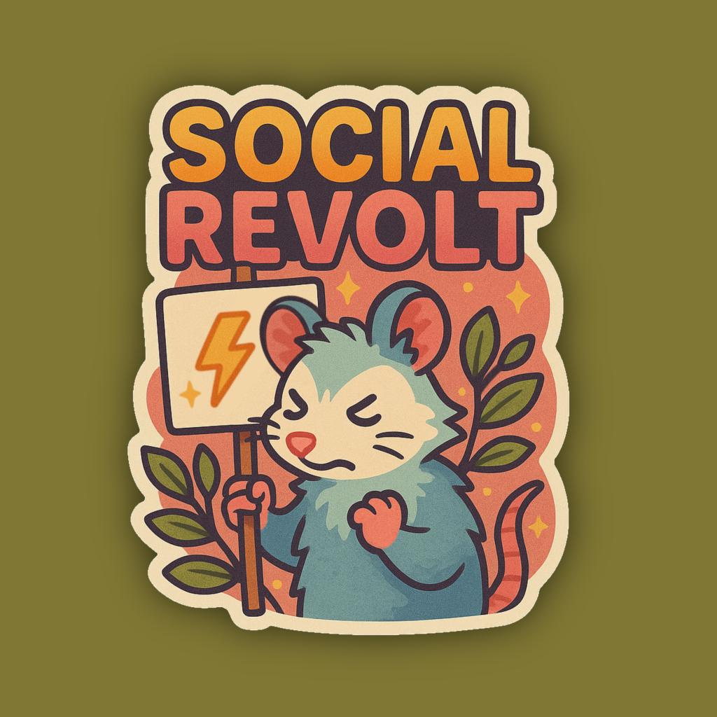 Social Revolt Opussum Sticker – Cute Angry Possum Protest Art, Empowerment Vinyl Sticker, Animal Activism Decal, burnout meme humor, for her