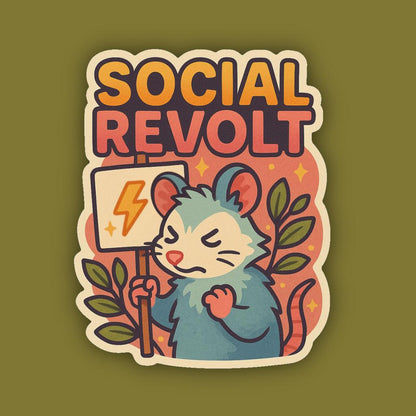 Social Revolt Opussum Sticker – Cute Angry Possum Protest Art, Empowerment Vinyl Sticker, Animal Activism Decal, burnout meme humor, for her