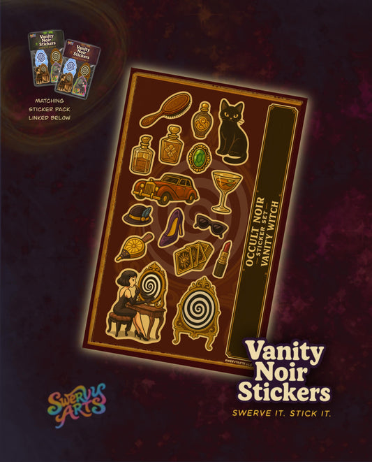 Vanity Noir Sticker Sheet – Vintage Style Gothic Vanity Aesthetic Stickers, Witchy Planner Vinyl & Holographic Decals, Mystery and Glamour
