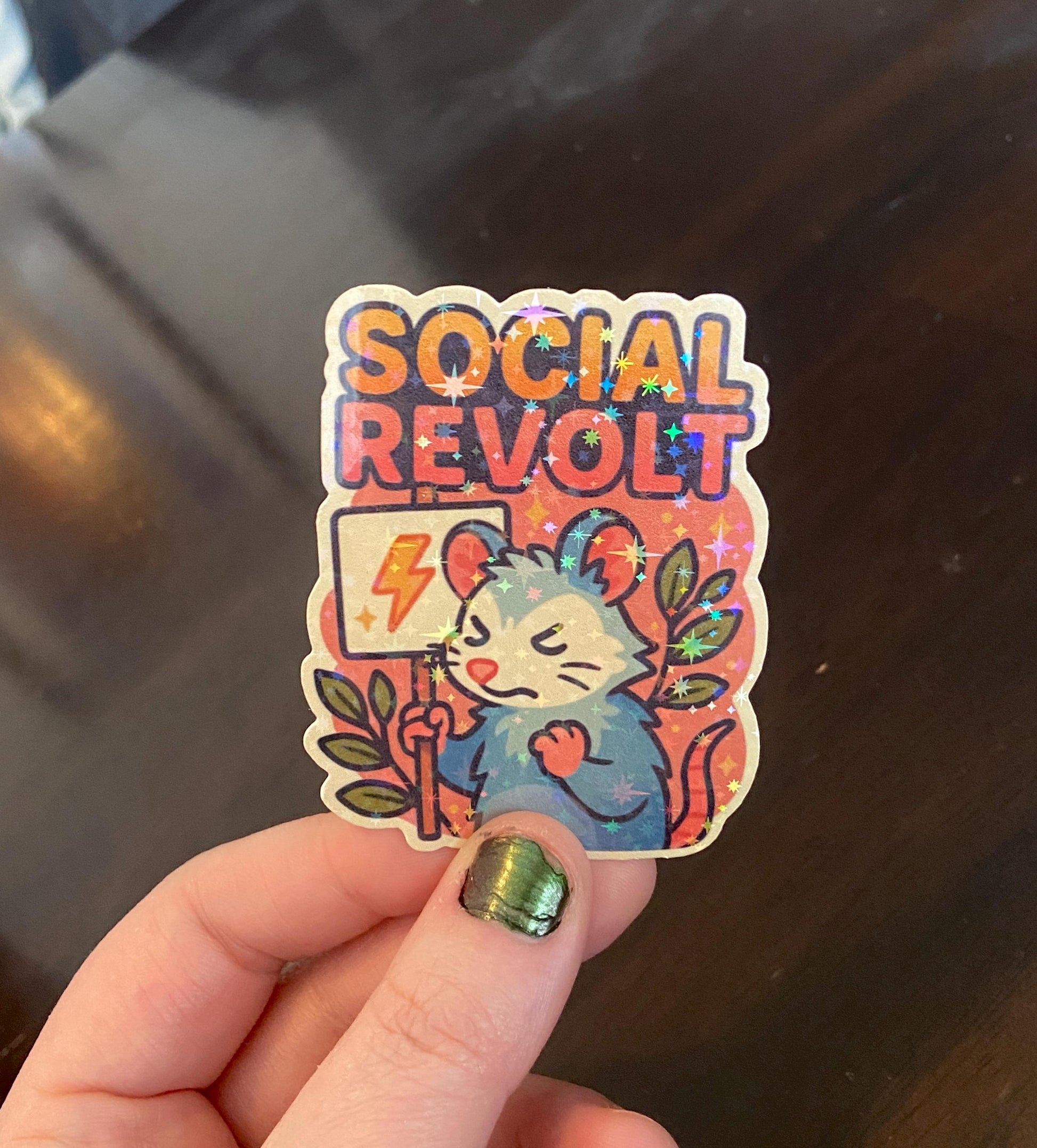 Social Revolt Opussum Sticker – Cute Angry Possum Protest Art, Empowerment Vinyl Sticker, Animal Activism Decal, burnout meme humor, for her