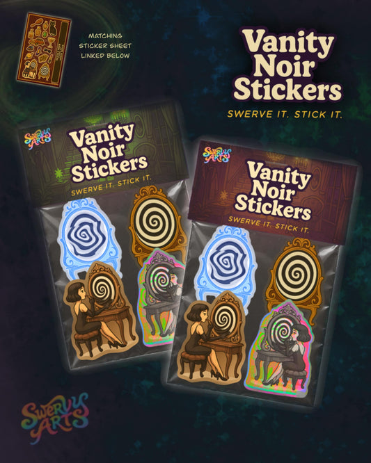 Occult Noir: 4 piece Vinyl Sticker Pack – Lady in the Mirror, Surreal Noir, Dark Feminine, Fem Fatale, Haunted Miror, Gothic Sticker Pack