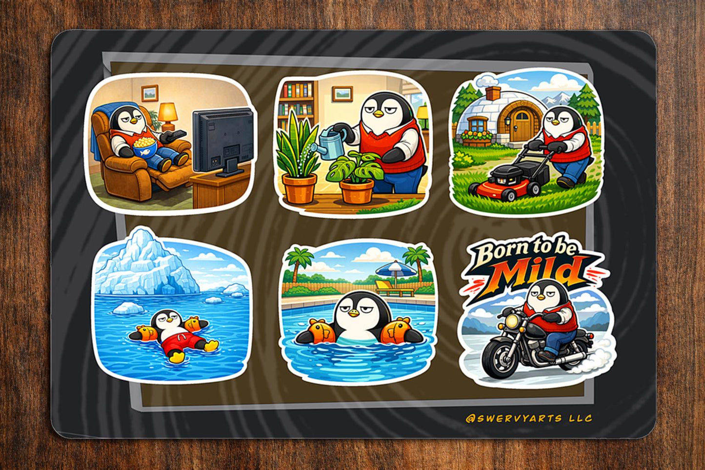 Dave Riding his MotorCycle - Goofy Sticker / Sticker Sheet, Story Style Penguin, Sarcastic Penguin, Silly Dad Jokes, Funny Animal Biker Meme