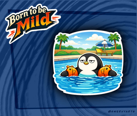 Dave Floaties in the Pool - Penguin Sticker / Sticker Sheet, StoryStyle Penguin Vinyl Sticker, Burnout Corporate chaos, Sarcastic Meme Gift