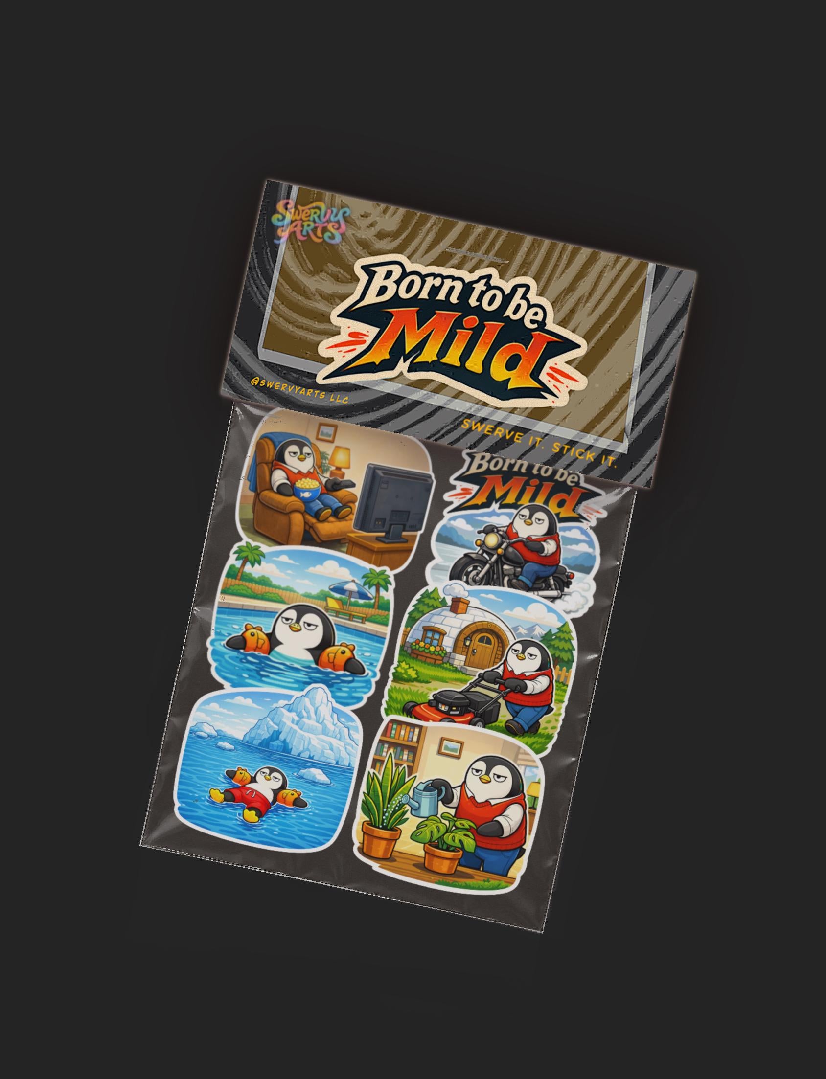 Dave Riding his MotorCycle - Goofy Sticker / Sticker Sheet, Story Style Penguin, Sarcastic Penguin, Silly Dad Jokes, Funny Animal Biker Meme
