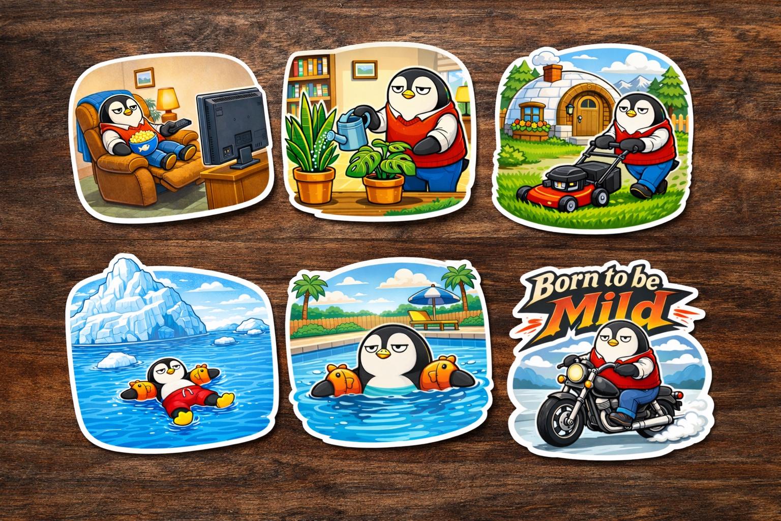 Dave Riding his MotorCycle - Goofy Sticker / Sticker Sheet, Story Style Penguin, Sarcastic Penguin, Silly Dad Jokes, Funny Animal Biker Meme