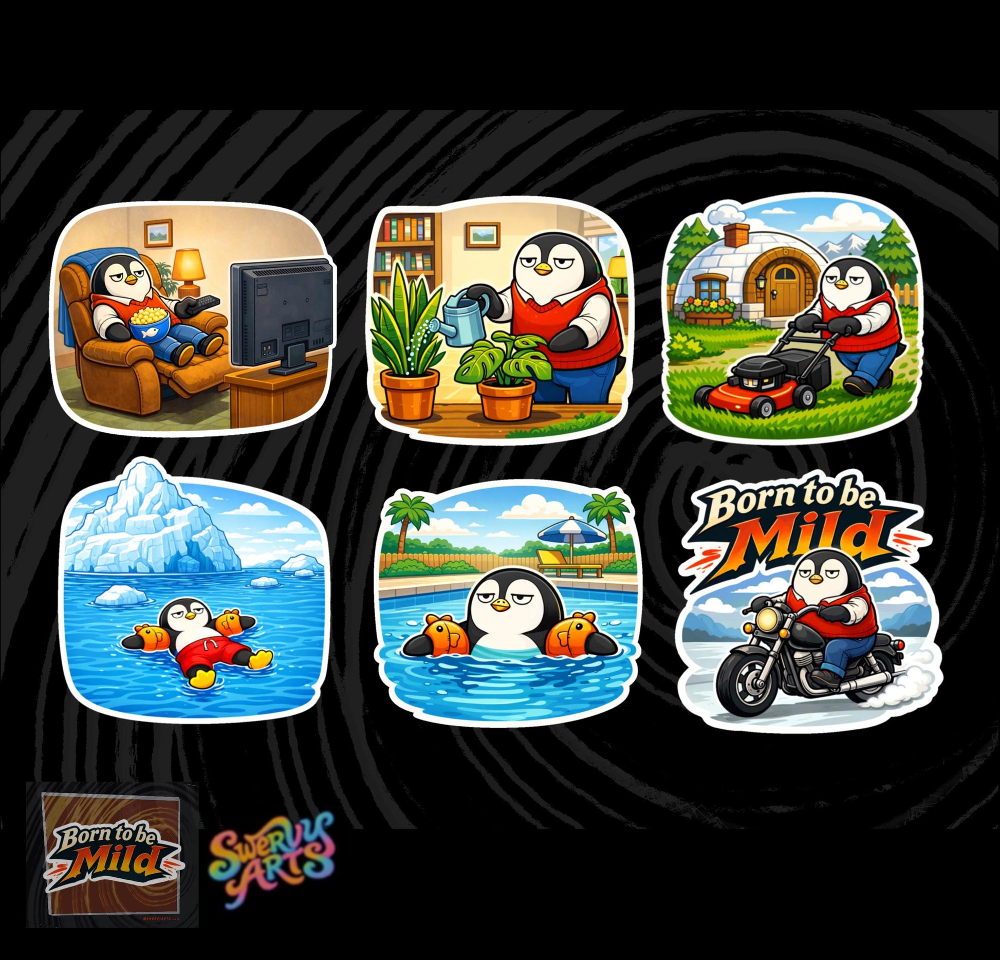 Dave Riding his MotorCycle - Goofy Sticker / Sticker Sheet, Story Style Penguin, Sarcastic Penguin, Silly Dad Jokes, Funny Animal Biker Meme