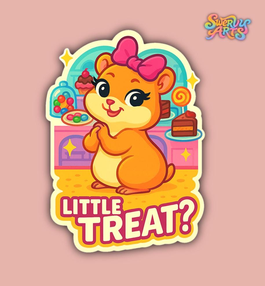 Little Treat Hamster Sticker | Cute Kawaii Candy Shop Sticker | Sweet Treat Animal Vinyl Sticker | Cute Hamster Laptop Water Bottle Sticker