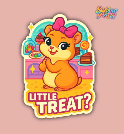 Little Treat Hamster Sticker | Cute Kawaii Candy Shop Sticker | Sweet Treat Animal Vinyl Sticker | Cute Hamster Laptop Water Bottle Sticker