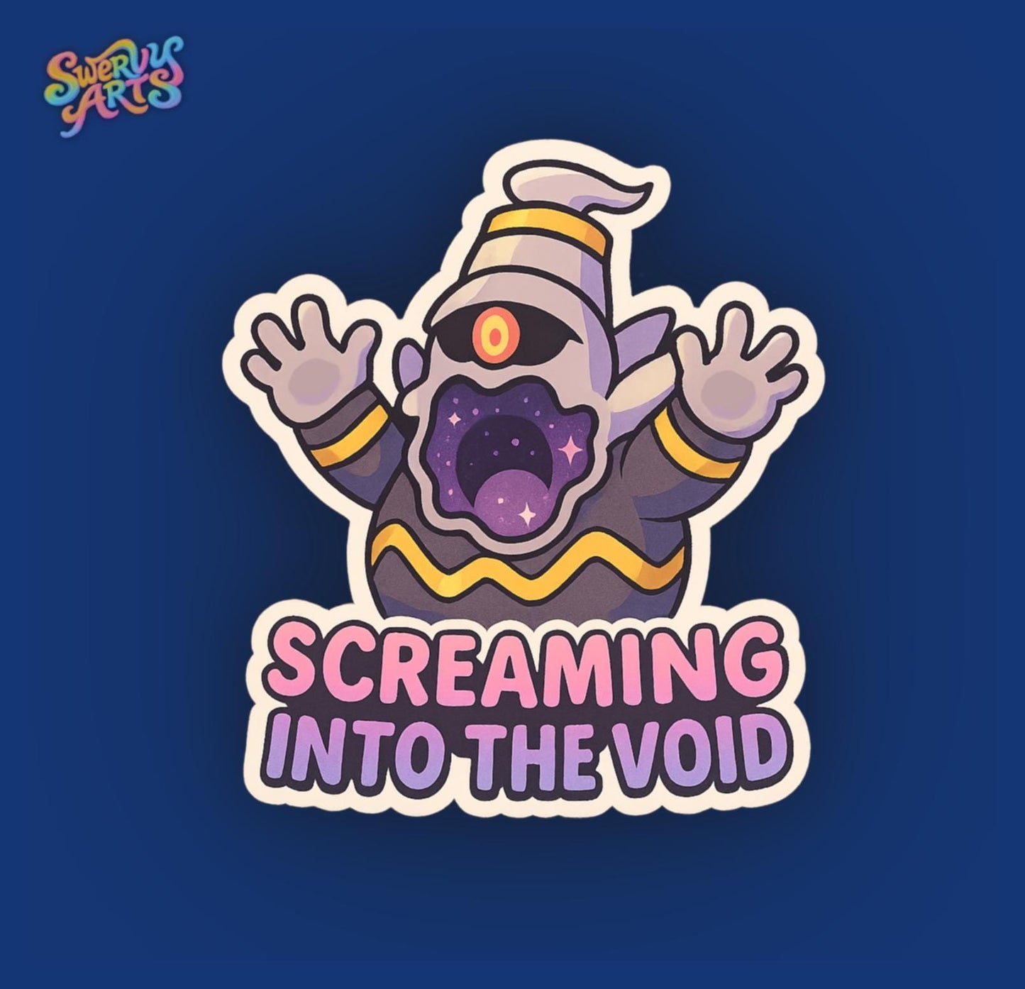Screaming Into the Void Dusknoir Sticker | Funny Existential Meme Vinyl Sticker | Cute Dark Fantasy Ghost | Spooky Goth Gamercore