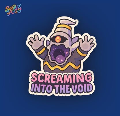 Screaming Into the Void Dusknoir Sticker | Funny Existential Meme Vinyl Sticker | Cute Dark Fantasy Ghost | Spooky Goth Gamercore