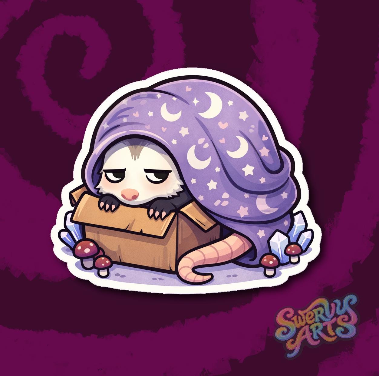 Sleepy Possum Sticker, Cozy Introvert Mood Sticker, Cute Opossum Blanket Vinyl Sticker, Night Owl Creature, Witchy Cozy Animal, water bottle