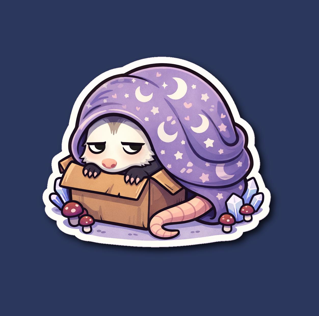 Sleepy Possum Sticker, Cozy Introvert Mood Sticker, Cute Opossum Blanket Vinyl Sticker, Night Owl Creature, Witchy Cozy Animal, water bottle