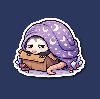 Sleepy Possum Sticker, Cozy Introvert Mood Sticker, Cute Opossum Blanket Vinyl Sticker, Night Owl Creature, Witchy Cozy Animal, water bottle
