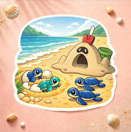 Sandygast Beach Sticker – Tortuga Hatchlings Summer Sticker – Pokemon Beach Days Aesthetic Vinyl Sticker – Ocean Animal Laptop Water Bottle
