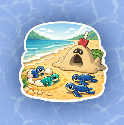 Sandygast Beach Sticker – Tortuga Hatchlings Summer Sticker – Pokemon Beach Days Aesthetic Vinyl Sticker – Ocean Animal Laptop Water Bottle