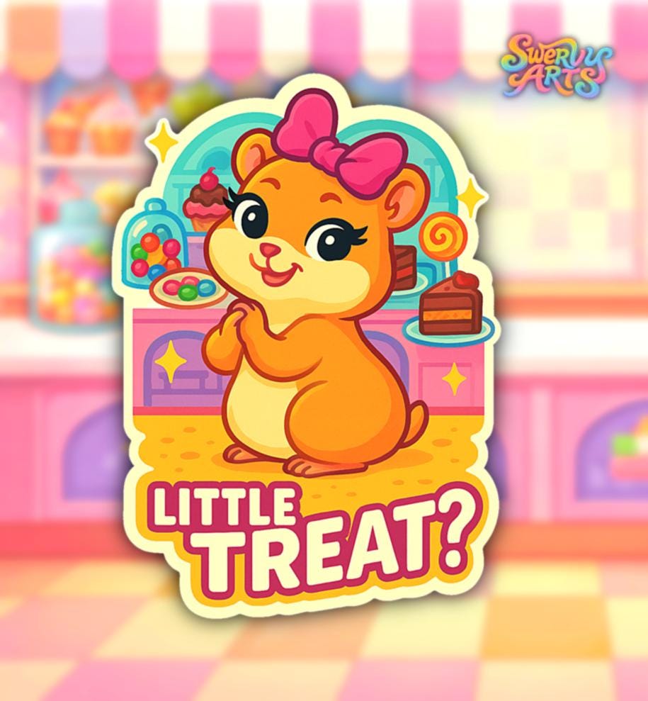 Little Treat Hamster Sticker | Cute Kawaii Candy Shop Sticker | Sweet Treat Animal Vinyl Sticker | Cute Hamster Laptop Water Bottle Sticker