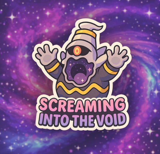 Screaming Into the Void Dusknoir Sticker | Funny Existential Meme Vinyl Sticker | Cute Dark Fantasy Ghost | Spooky Goth Gamercore