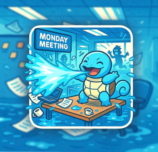 Water Turtle Vinyl Sticker – Corporate Chaos – Monday Meeting – Funny Pokemon Office Humor, Squirtle, Blastoise, Water Type Chaotic Gremlin