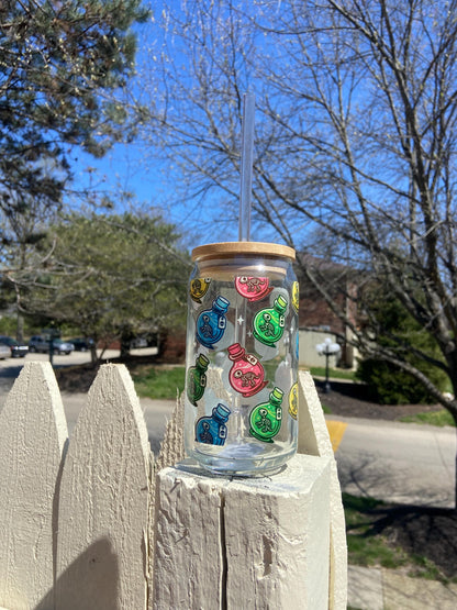 Dinosaur Potion Fossil Glass - 16oz, Fun Drinking Glass, Potion Fossils Glass cup with lid and straw, Cute Magical Rainbow Decor, Unique Cup